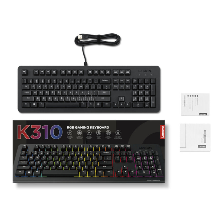 Lenovo legion k310 rgb gaming toetsenbord (zwart, us lay-out (qwerty), membraan, 100%, membraan switch, rgb, usb)