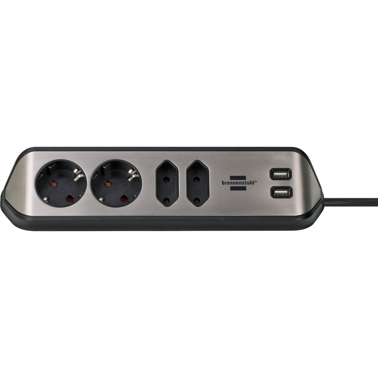 Brennenstuhl ®estilo hoekaansluitdoosstrook met usb laadfunctie 4-weg 2x b eschermend contactdoos 2x euro zilver zwart