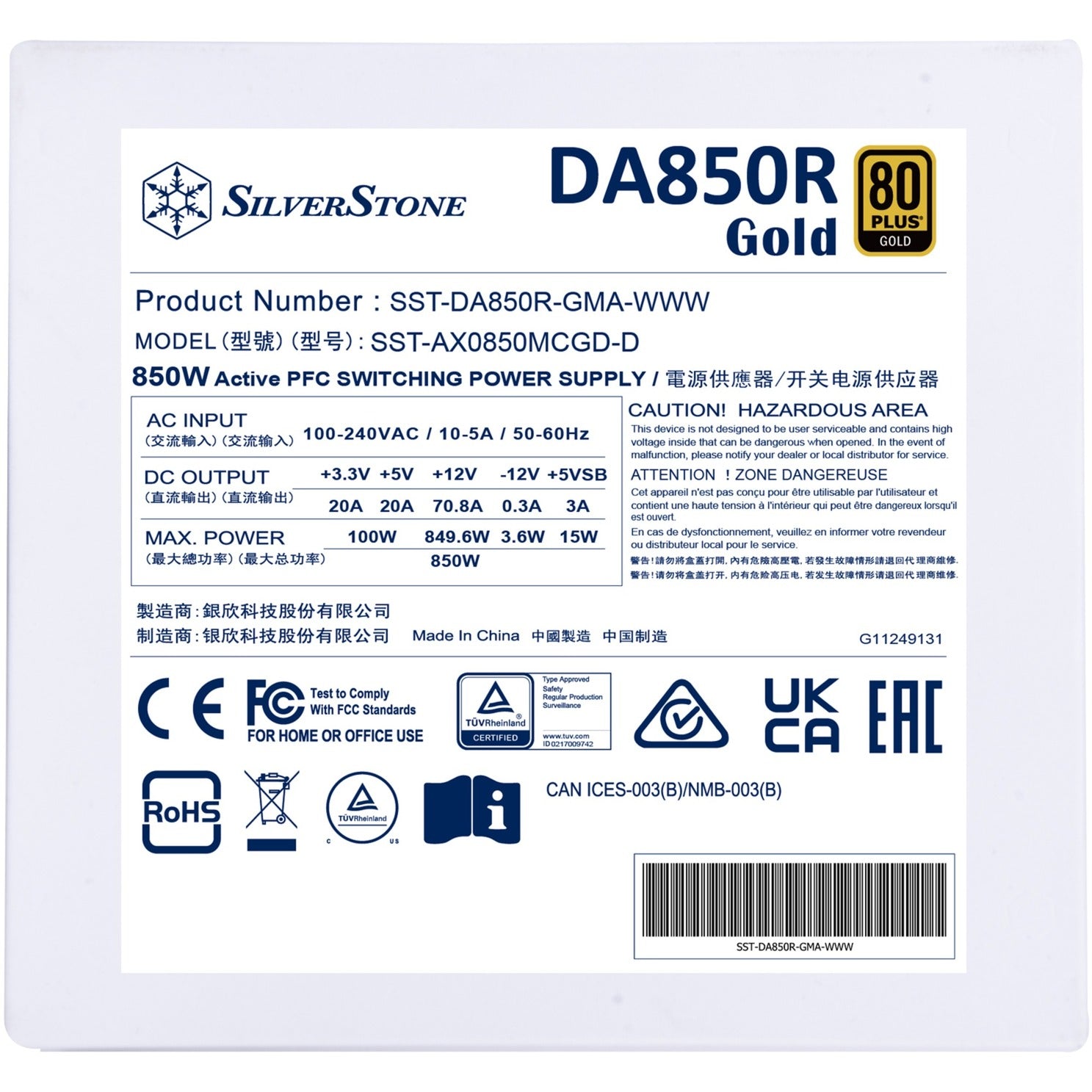 Silverstone sst-da850r-gma-www modulaire 850 watt voeding (wit, 4x pcie)