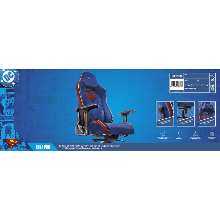 Trust gxt 721sm ruya pro superman gaming stoel (blauw rood)