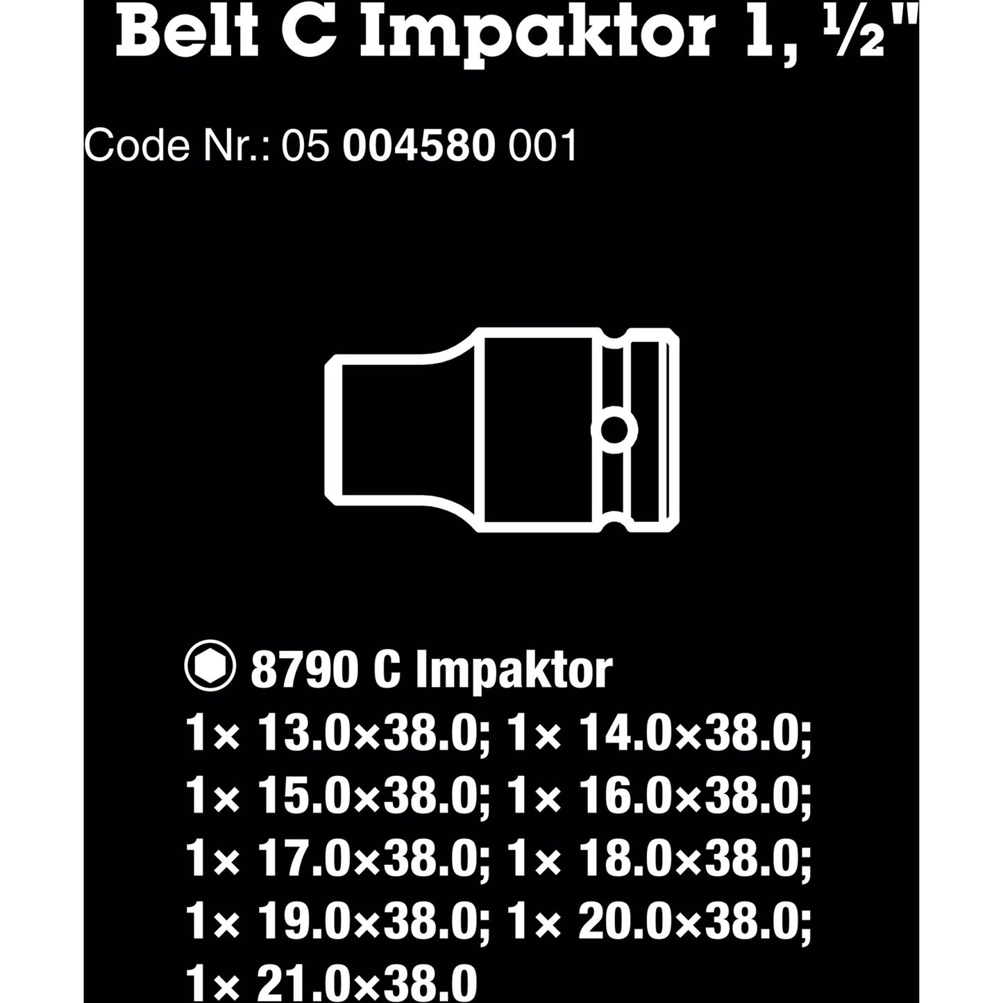 Wera belt c impaktor 1 doppenset, 1 2 dopsleutel (zwart, 9-delig, voor slagmoersleutels)
