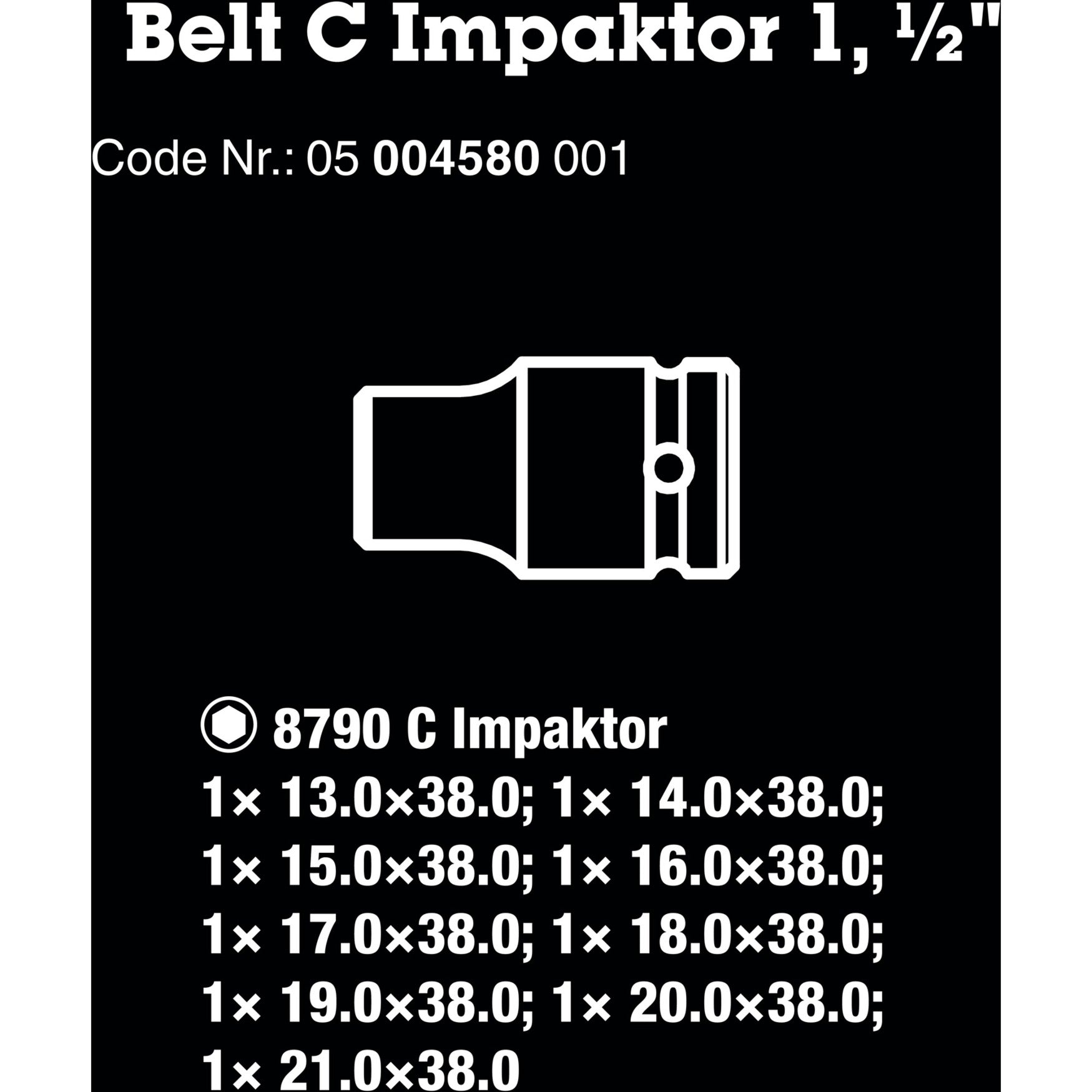 Wera belt c impaktor 1 doppenset, 1 2 dopsleutel (zwart, 9-delig, voor slagmoersleutels)