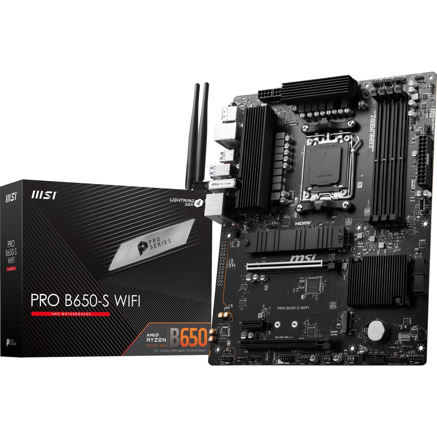 Msi pro b650-s wifi socket am5 moederbord (zwart, raid, 2.5 gbe-lan, wi-fi 6e, bt, sound, atx)