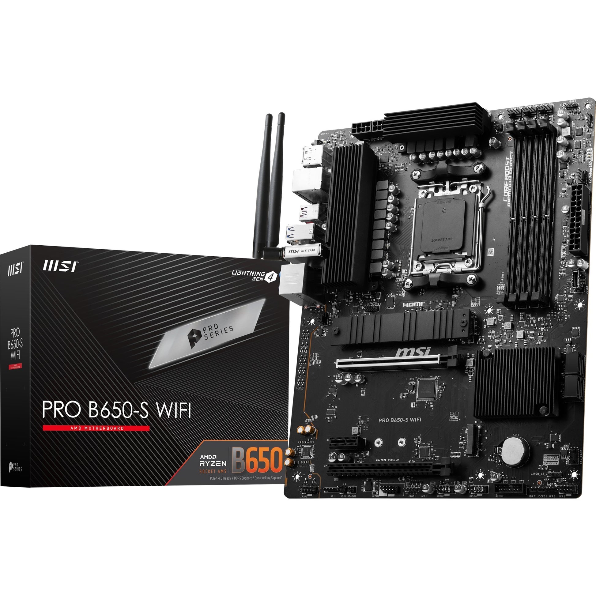 Msi pro b650-s wifi socket am5 moederbord (zwart, raid, 2.5 gbe-lan, wi-fi 6e, bt, sound, atx)