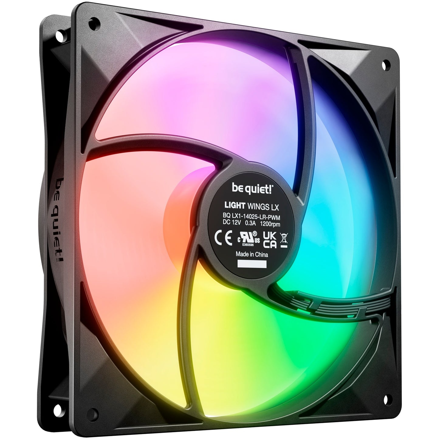 Be quiet! light wings lx pwm rgb case fans (zwart, 3 stuks, 140 x 140 x 25 mm)