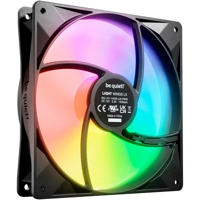 Be quiet! light wings lx pwm rgb case fans (zwart, 3 stuks, 140 x 140 x 25 mm)