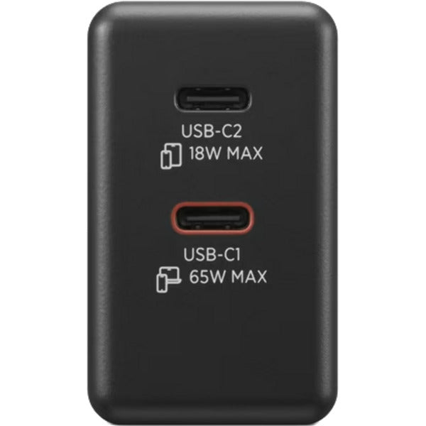 Lenovo dual usb-c (65w) gan (zwart, 2x usb-c, power delivery)