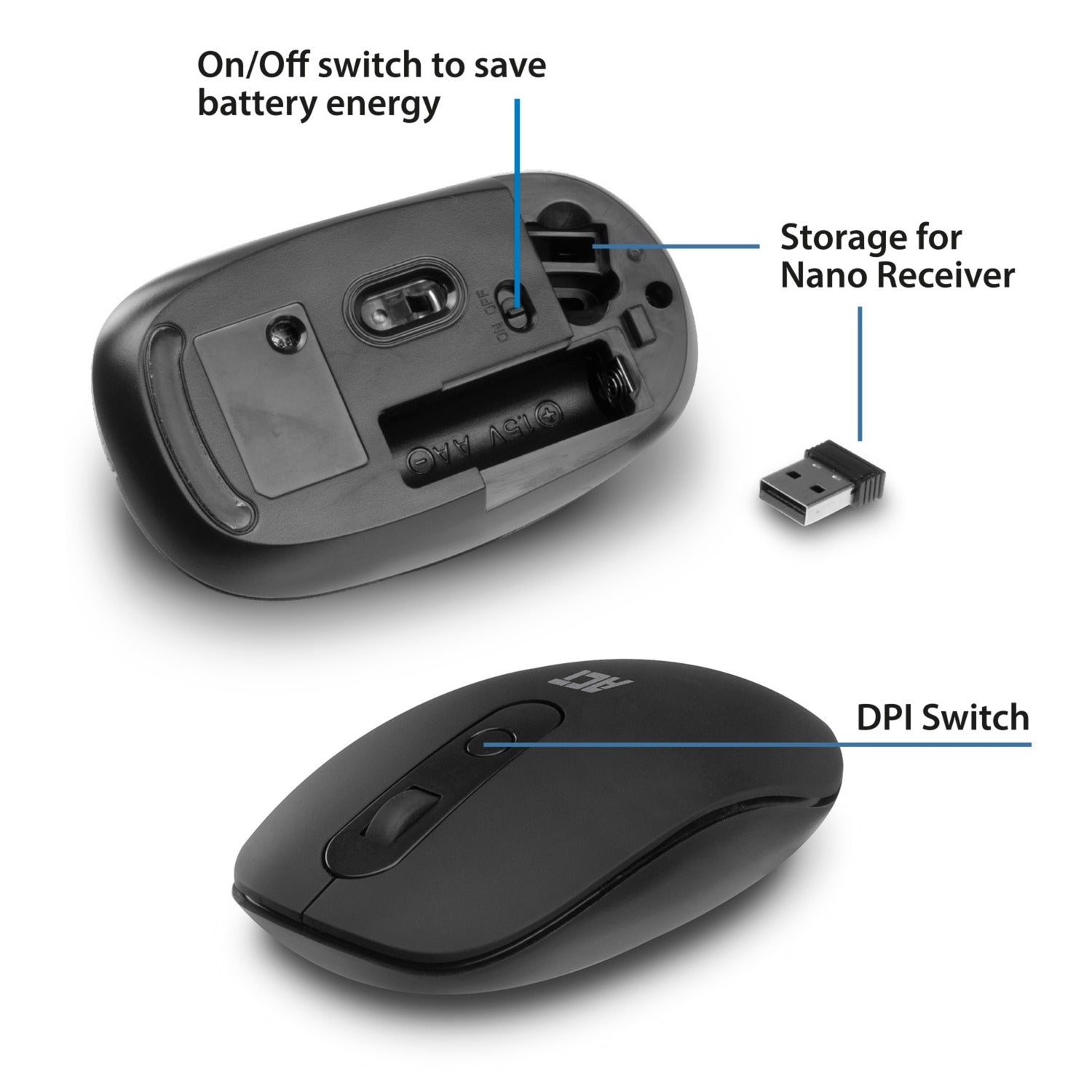 Act connectivity ac5110 draadloze muis 1200 dpi (zwart, 1200 dpi | voor links- en rechtshandigen)