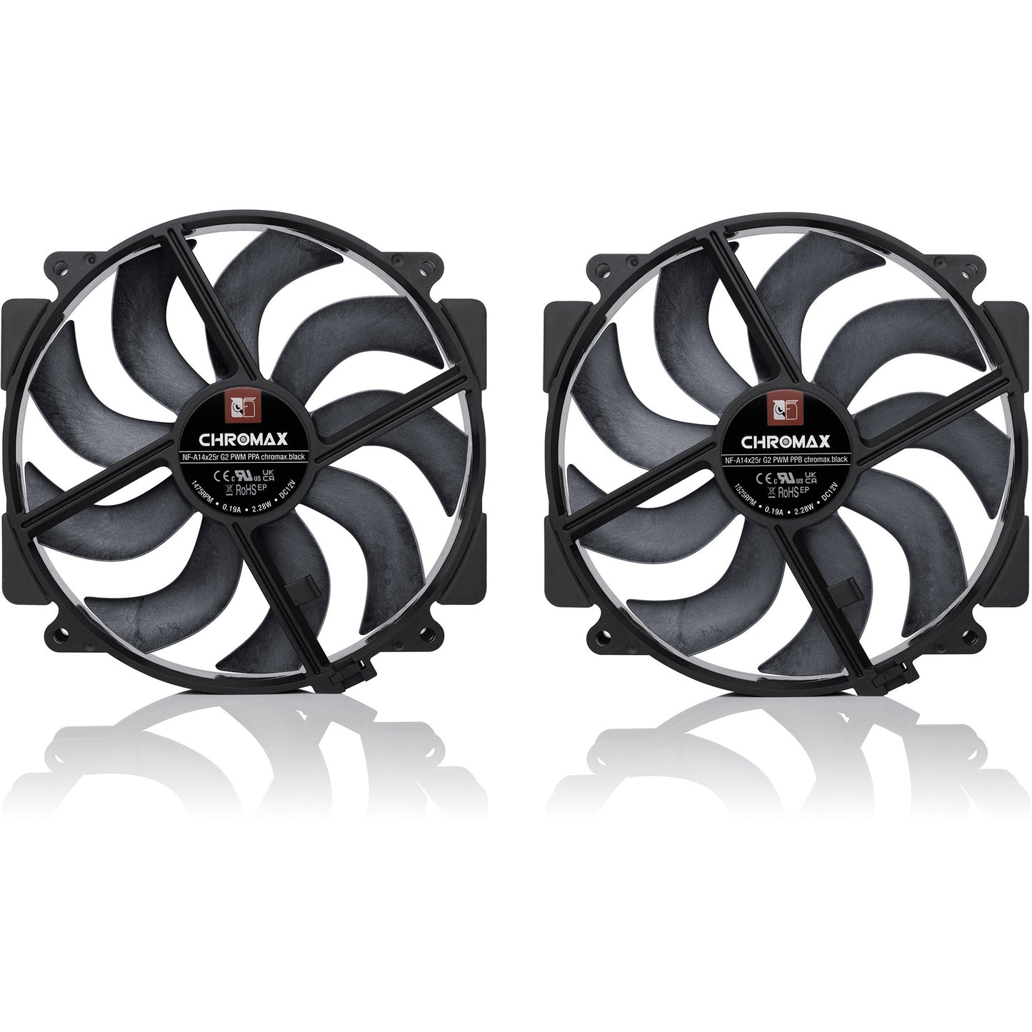 Noctua nf-a14x25r g2 pwm sx2-pp chromax.black case fans (zwart, 2 stuks, 140 x 140 x 25 mm)