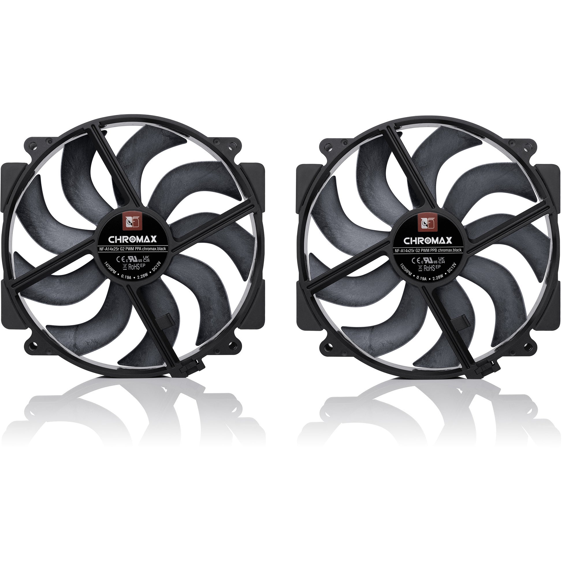 Noctua nf-a14x25r g2 pwm sx2-pp chromax.black case fans (zwart, 2 stuks, 140 x 140 x 25 mm)