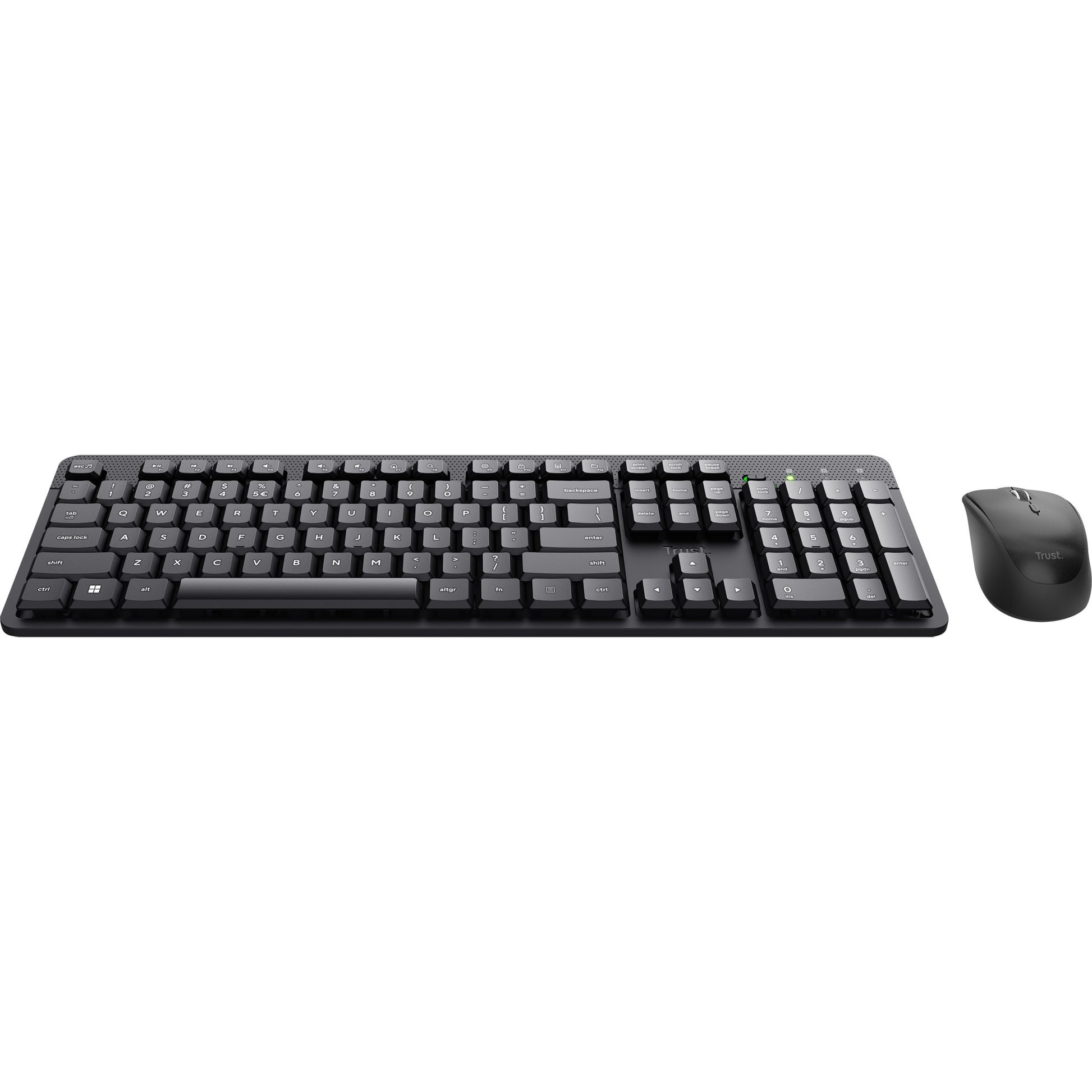 Trust ody ii stille draadloze toetsenbord- en muisset desktopset (zwart, us lay-out (qwerty), membraan, 100%, 800 dpi - 1.600 dpi)