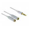 Delock cable audio splitter stereo jack male 3.5mm > 2x stereo jack female splitterkabel (wit zilver)