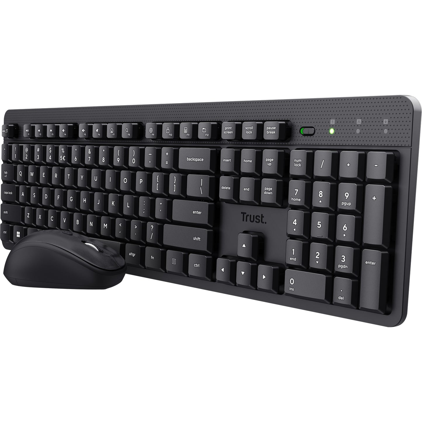 Trust ody ii stille draadloze toetsenbord- en muisset desktopset (zwart, us lay-out (qwerty), membraan, 100%, 800 dpi - 1.600 dpi)
