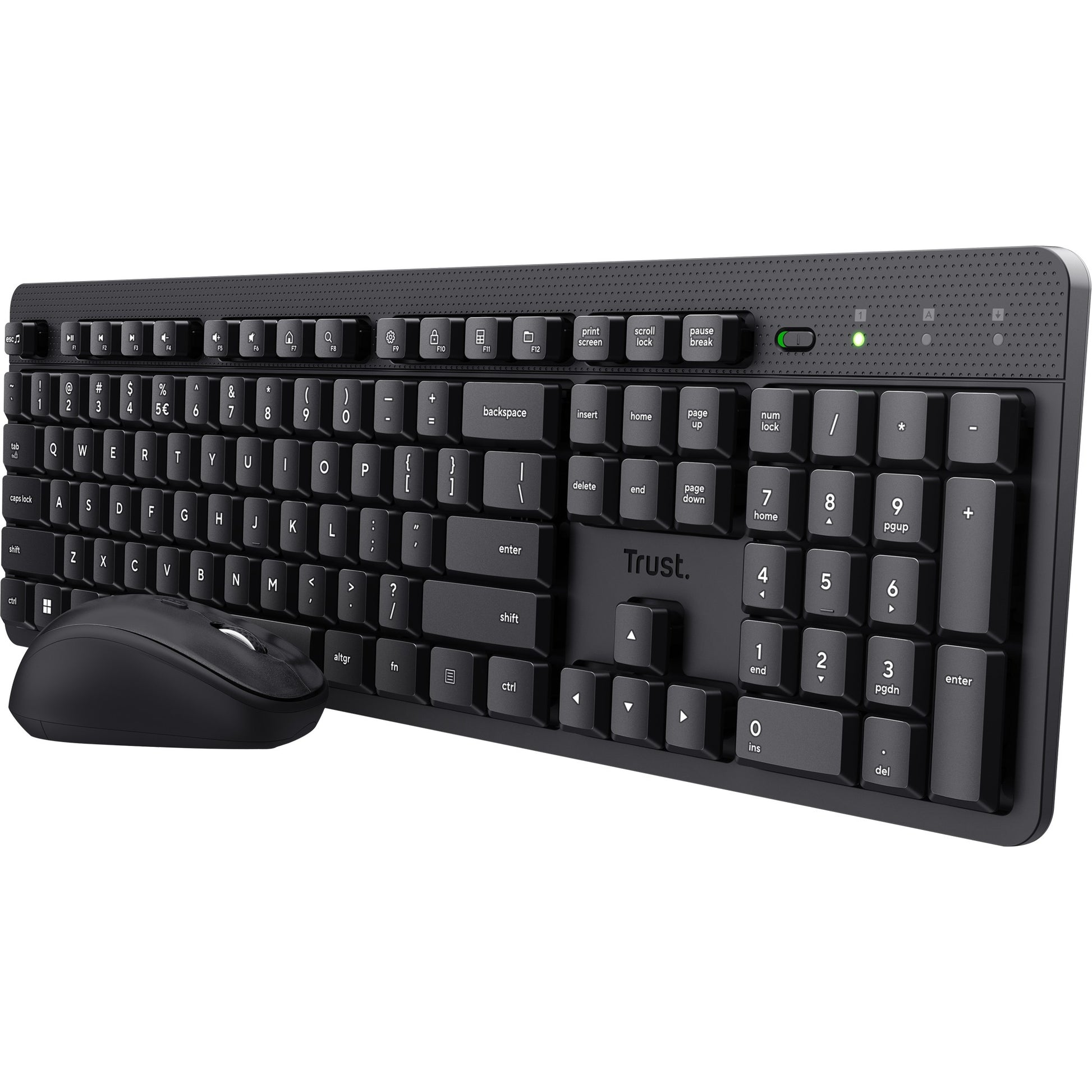 Trust ody ii stille draadloze toetsenbord- en muisset desktopset (zwart, us lay-out (qwerty), membraan, 100%, 800 dpi - 1.600 dpi)