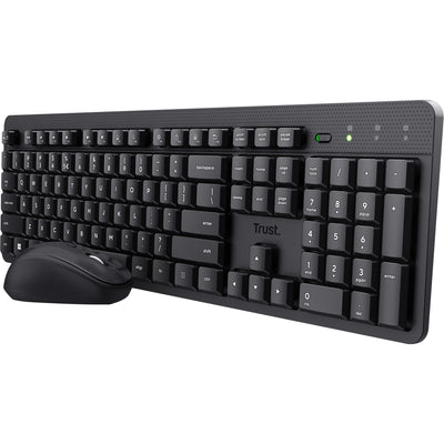 Trust ody ii stille draadloze toetsenbord- en muisset desktopset (zwart, us lay-out (qwerty), membraan, 100%, 800 dpi - 1.600 dpi)
