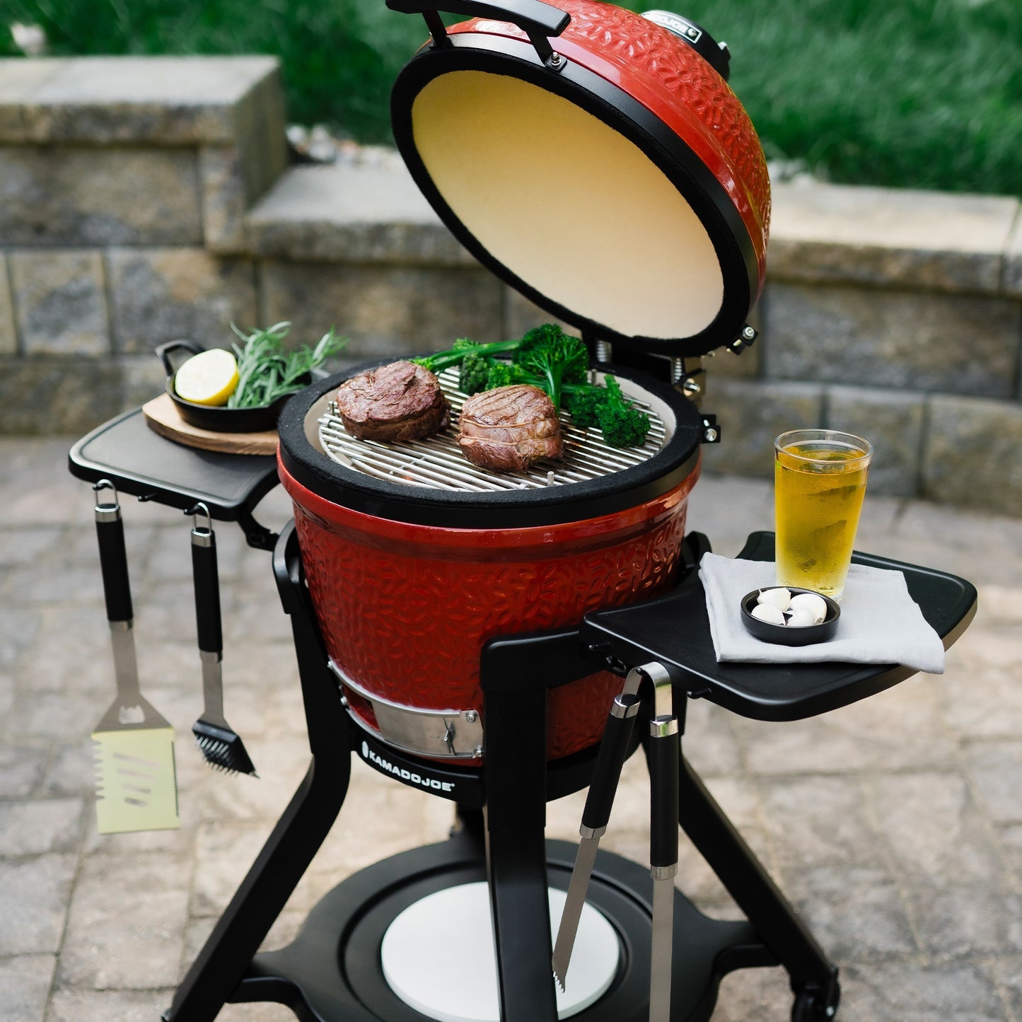 Kamado joe joe jr®-kar met zijtafels barbecuewagen (zwart)