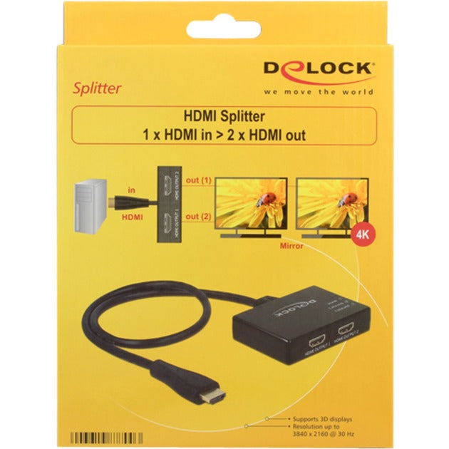 Delock 1x hdmi in > 2x hdmi out hdmi splitter (zwart, 60 centimeter, 4k)