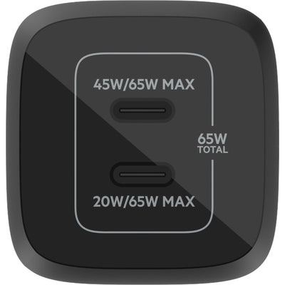Belkin boostcharge pro 2-poorts usb-c gan-wandlader met pps (65 w) (zwart)