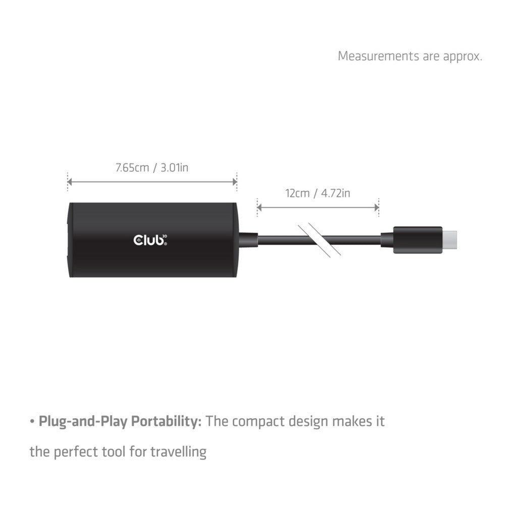 Club 3d cac-2531 usb-c naar rj45 10g ethernet adapter (zwart)