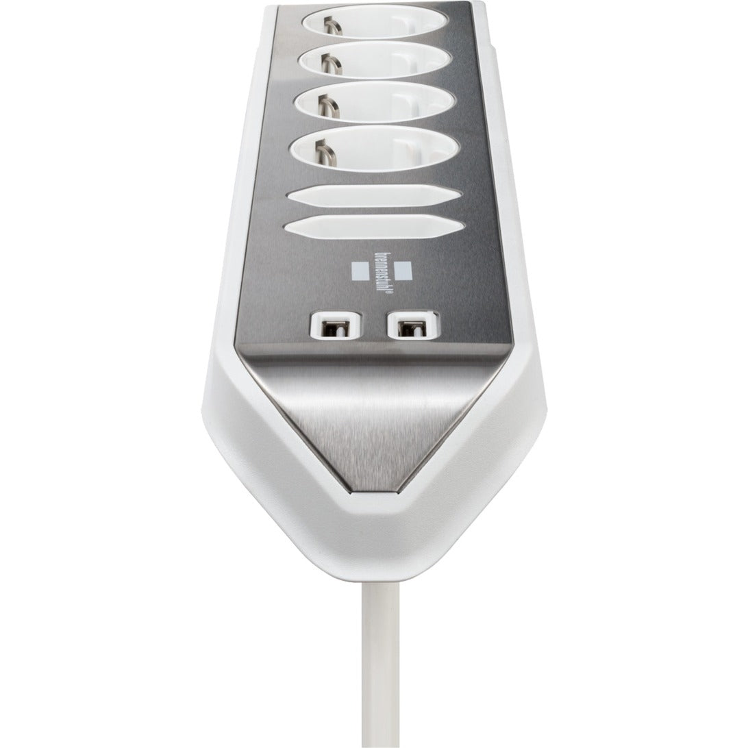Brennenstuhl estilo hoekstopcontact 4-voudig met usb-oplaadfunctie stekkerdoos (wit roestvrij staal)