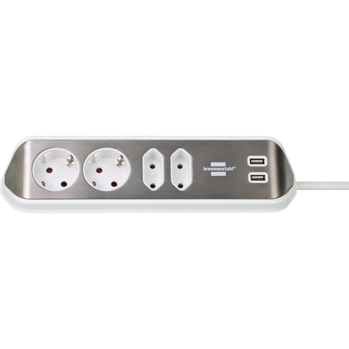 Brennenstuhl ®estilo hoekaansluitdoosstrook met usb laadfunctie 4-weg 2x beschermende contactdozen 2x euro zilver wit