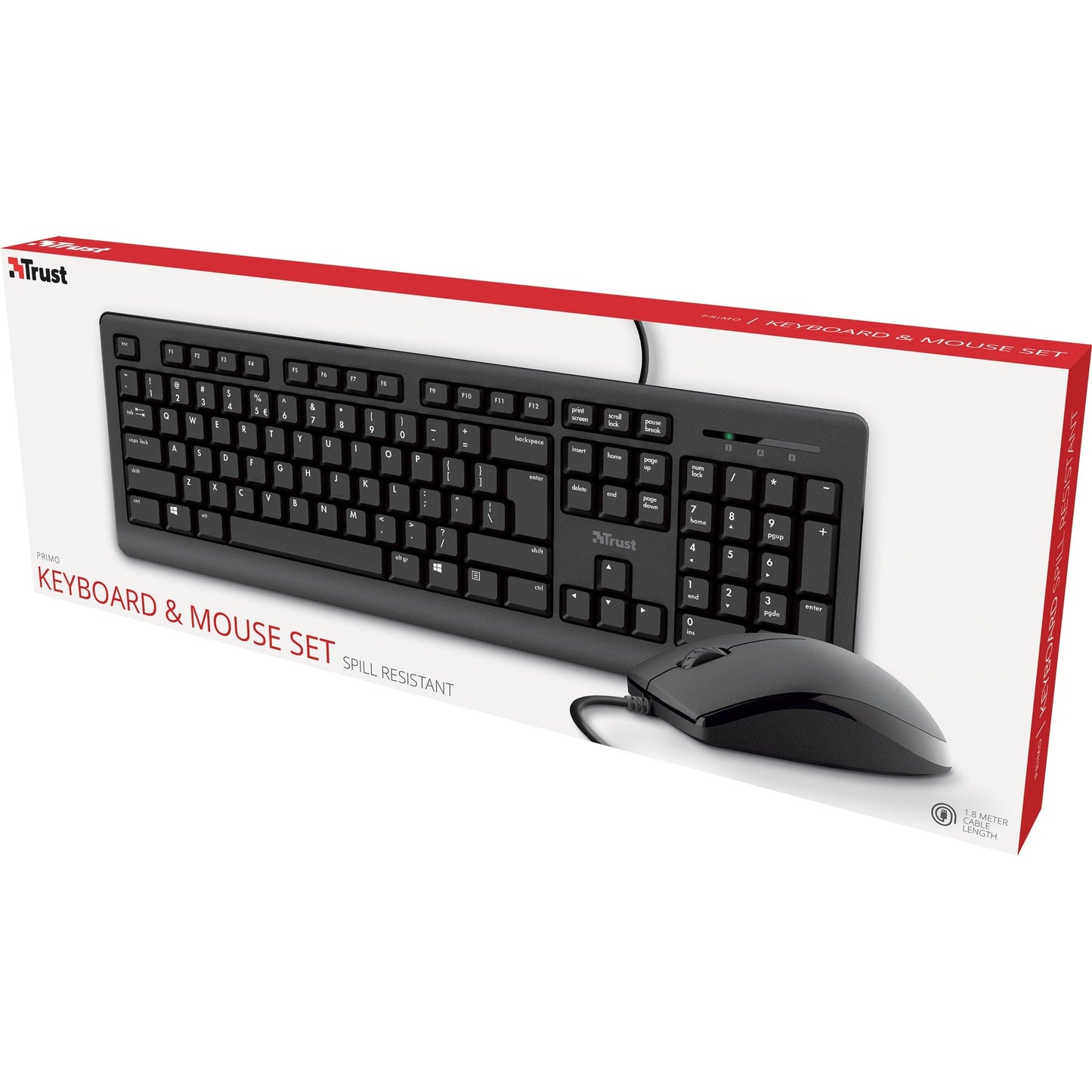 Trust primo keyboard mouse set desktopset (zwart, us lay-out (qwerty), membraan, 100%)