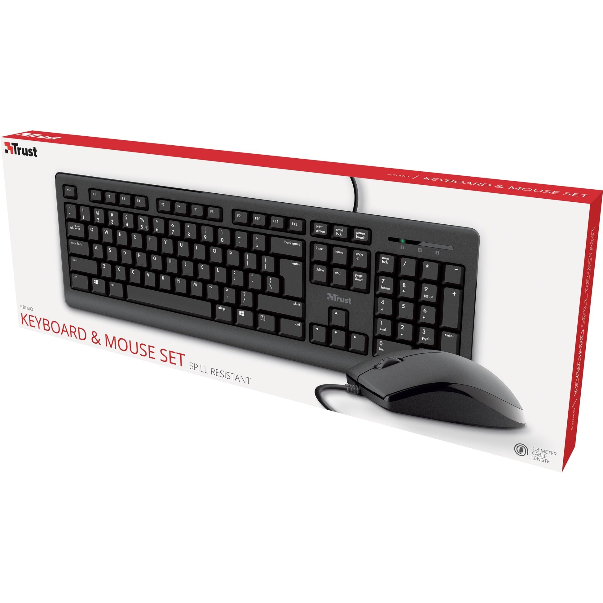Trust primo keyboard mouse set desktopset (zwart, us lay-out (qwerty), membraan, 100%)