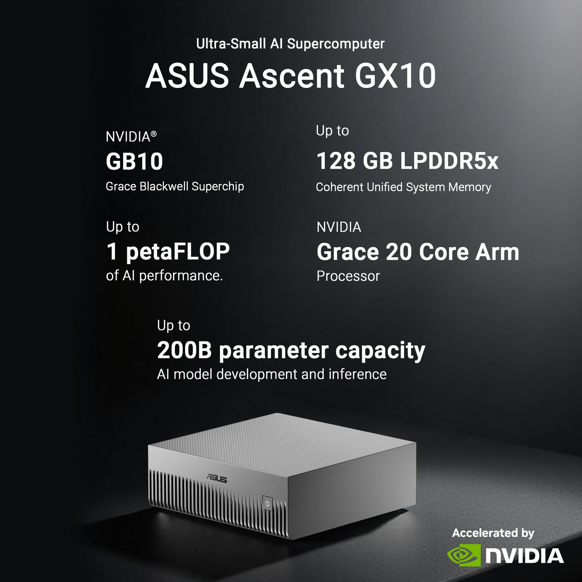 Asus ascent gx10 arm v9.2-a 128 1 mini-pc (donkergrijs | nvidia gb10 grace blackwell | dgx spark | nvlink-c2c | 128 gb | 1 tb ssd)
