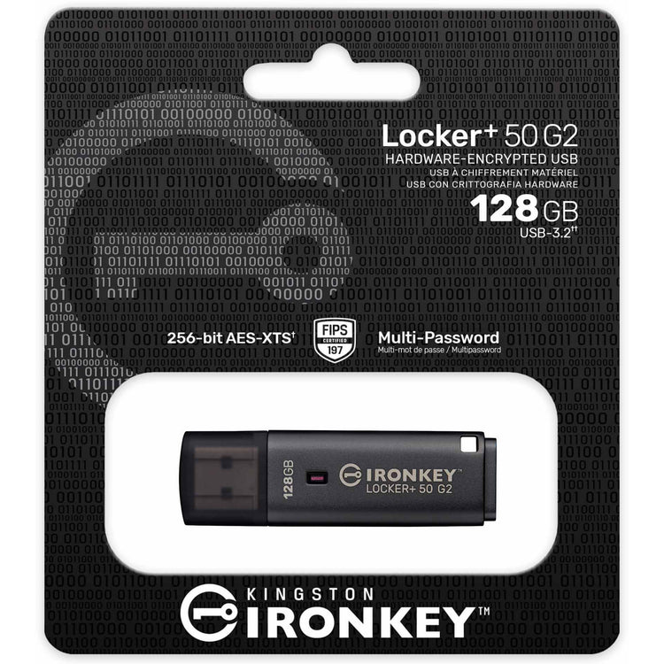 Kingston ironkey locker+ 50 g2 usb flash drive 128 gb usb-stick (antraciet, usb-a 3.2 gen 1)