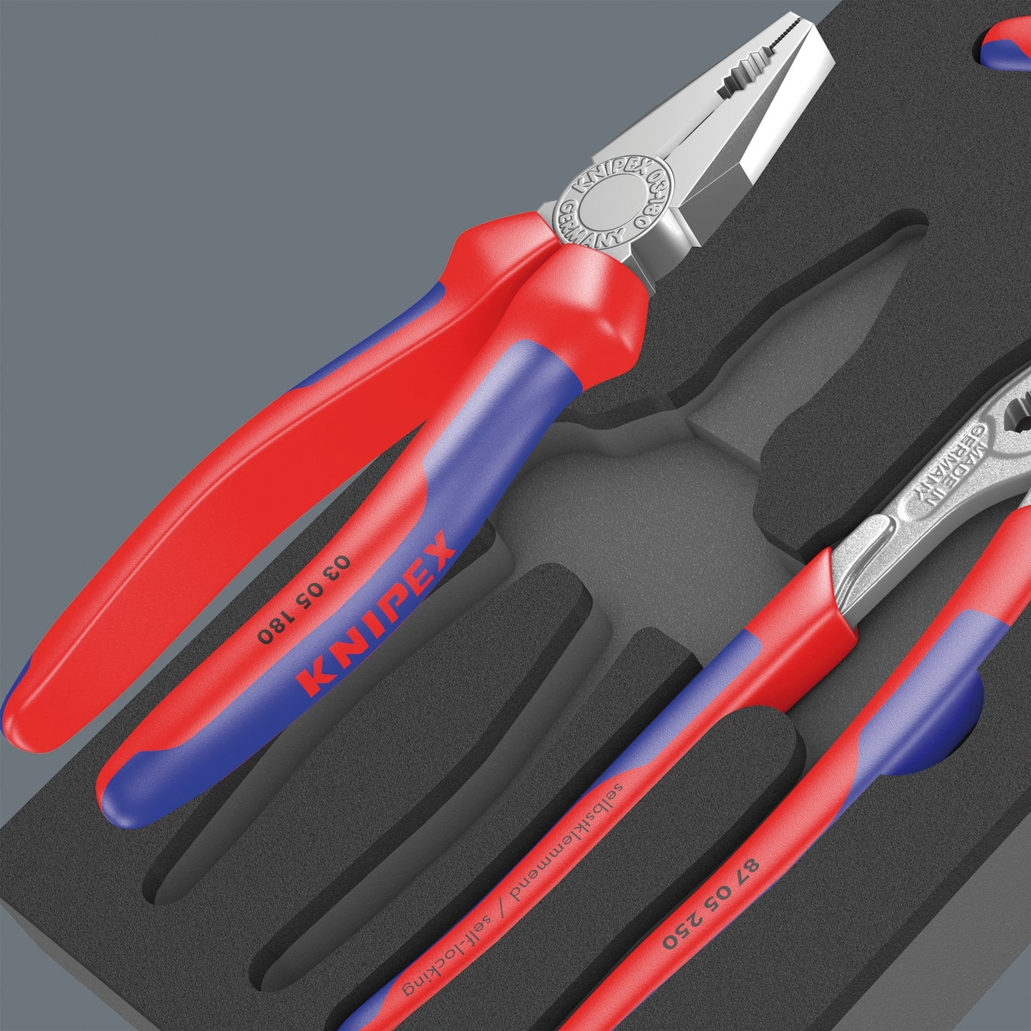 Wera 9780 schuimrubberen inzetstuk met knipex tangen set 1, 3‑delig tangenset (zwart grijs, in schuiminzet voor werkplaatswagen)