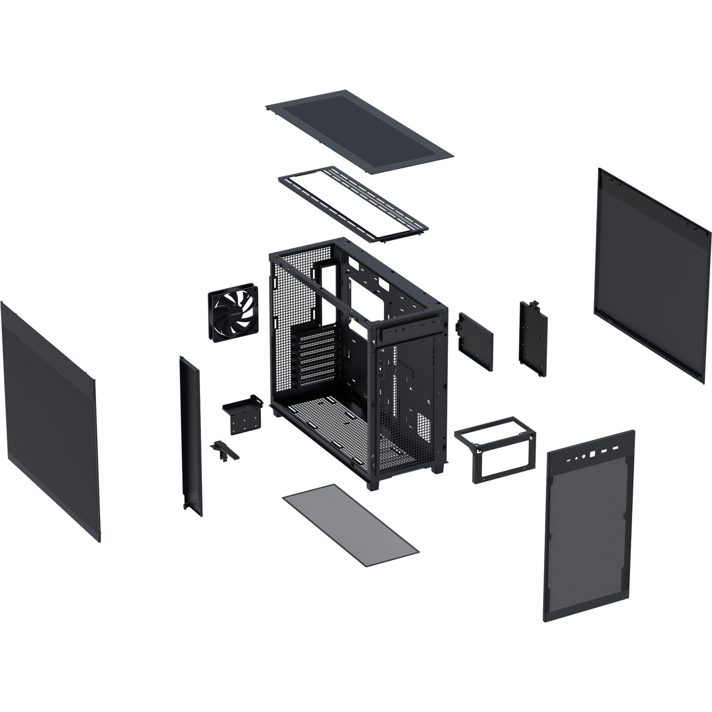 Asus prime ap303 - mesh panel midi tower behuizing (zwart | 2x usb-a | 1x usb-c)