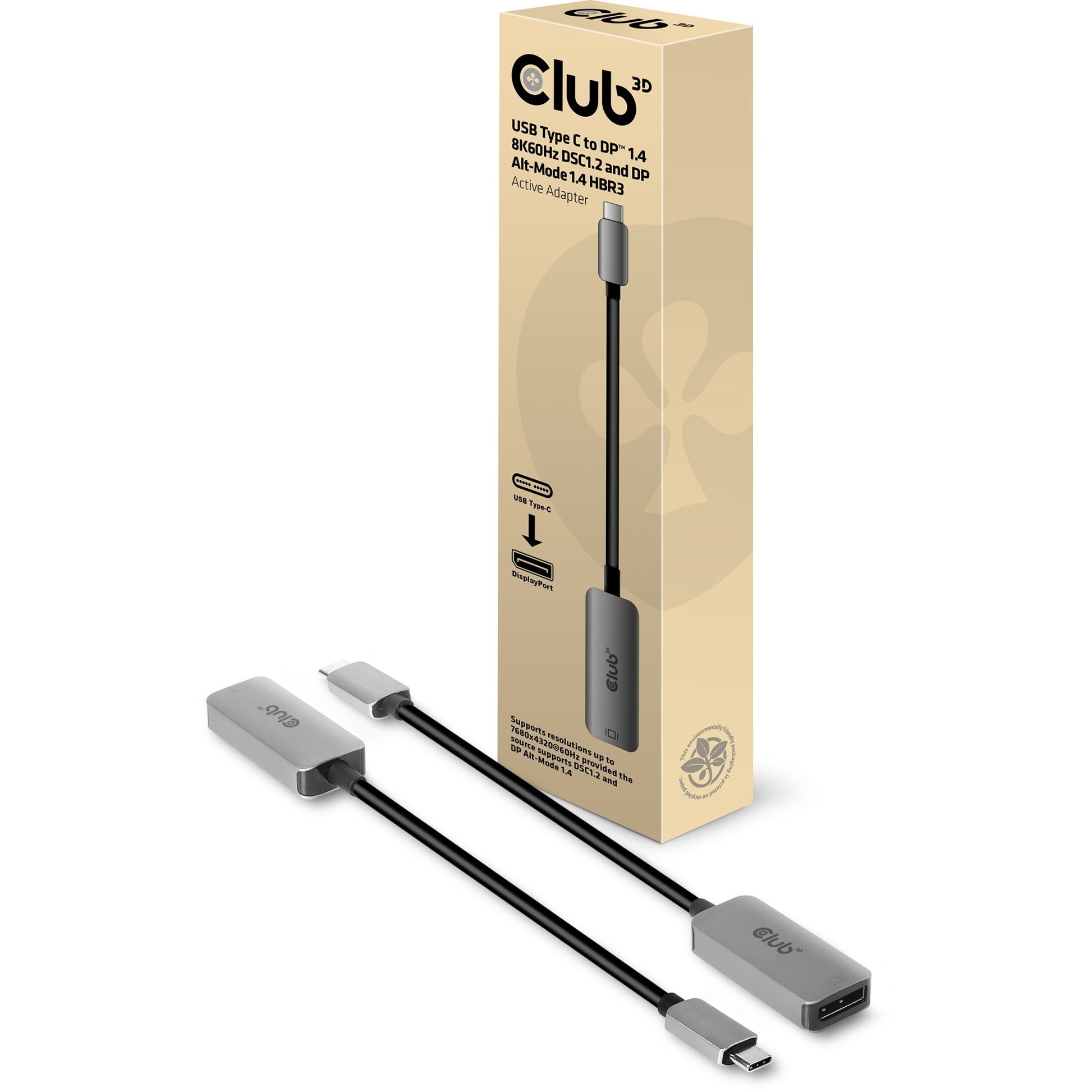 Club 3d usb-c naar displayport 1.4 actieve adapter (grijs)