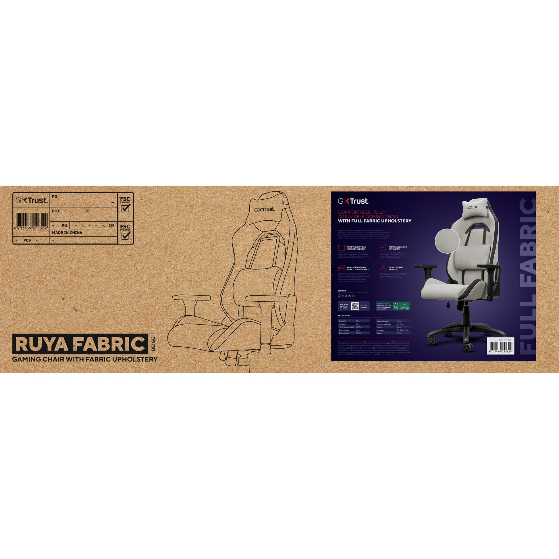 Trust gxt 723 ruya comfortabele stoffen gaming stoel