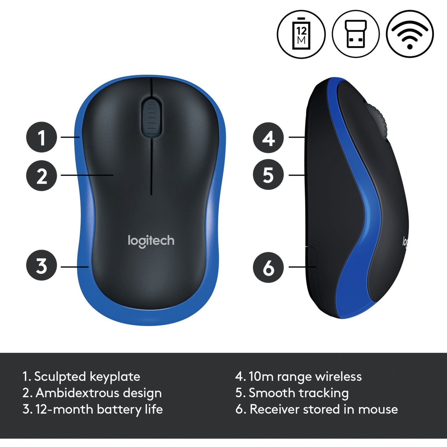 Logitech wireless mouse m185 (blauw, retail)