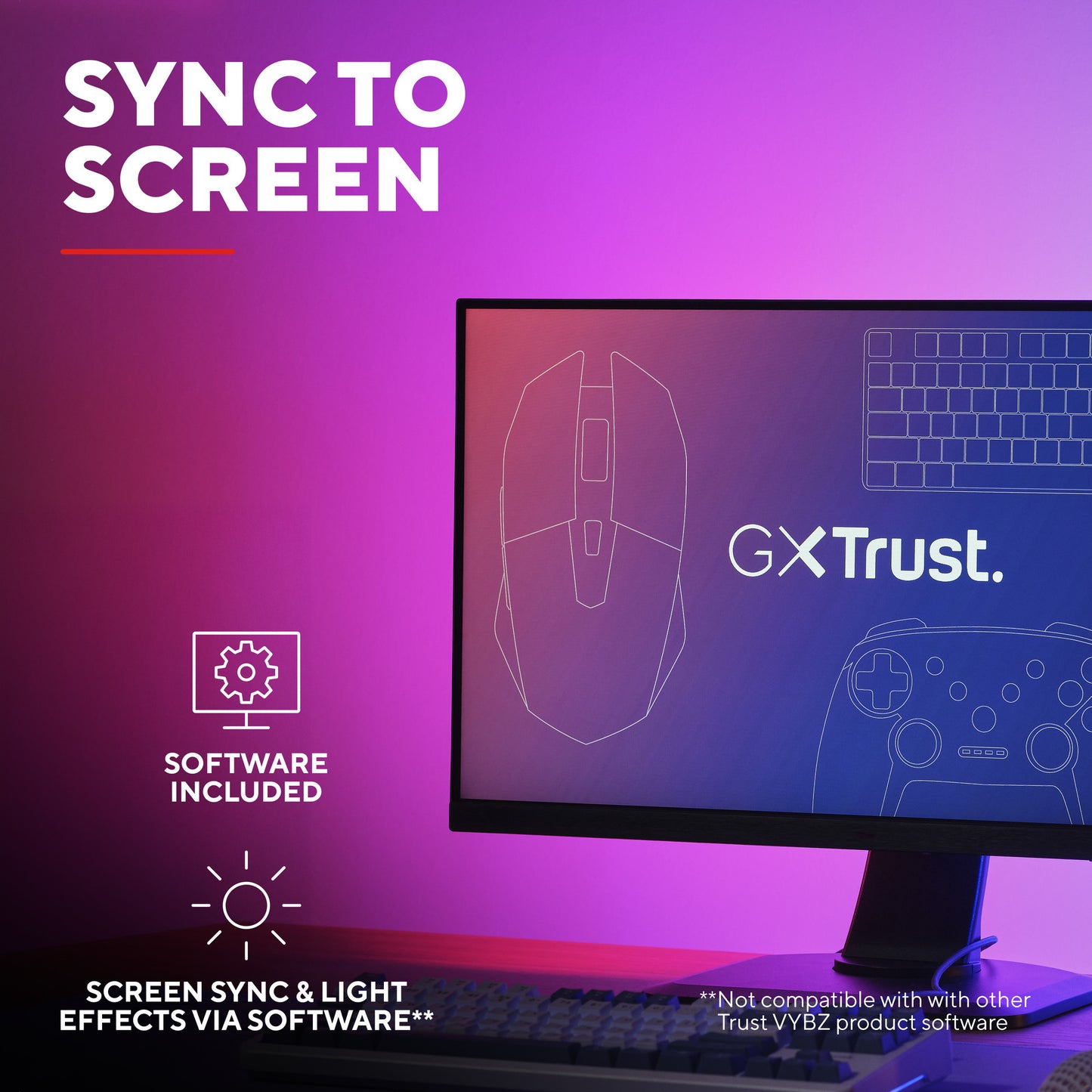 Trust gxt 907 vybz rgb-achtergrondverlichting voor monitoren (zwart)