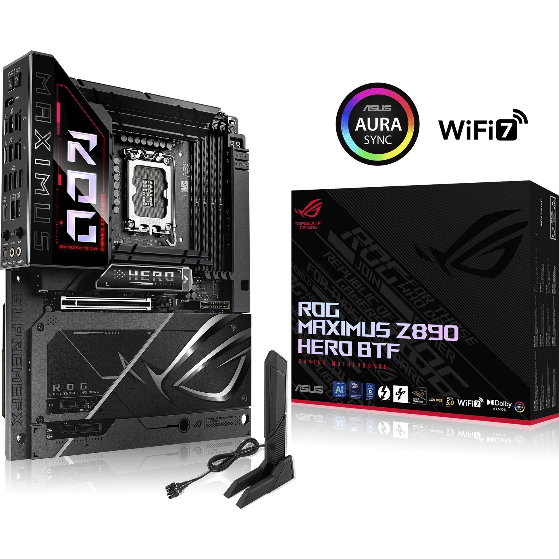 Asus rog maximus z890 hero btf socket 1851 moederbord (zwart, raid, 5 gb-lan, wi-fi 7, bt, sound, atx)
