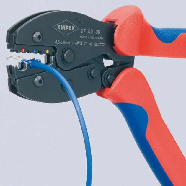 Knipex preciforce 97 52 36 sb krimptang (rood blauw, strippen, krimpen 0.5 - 6.0mm²)