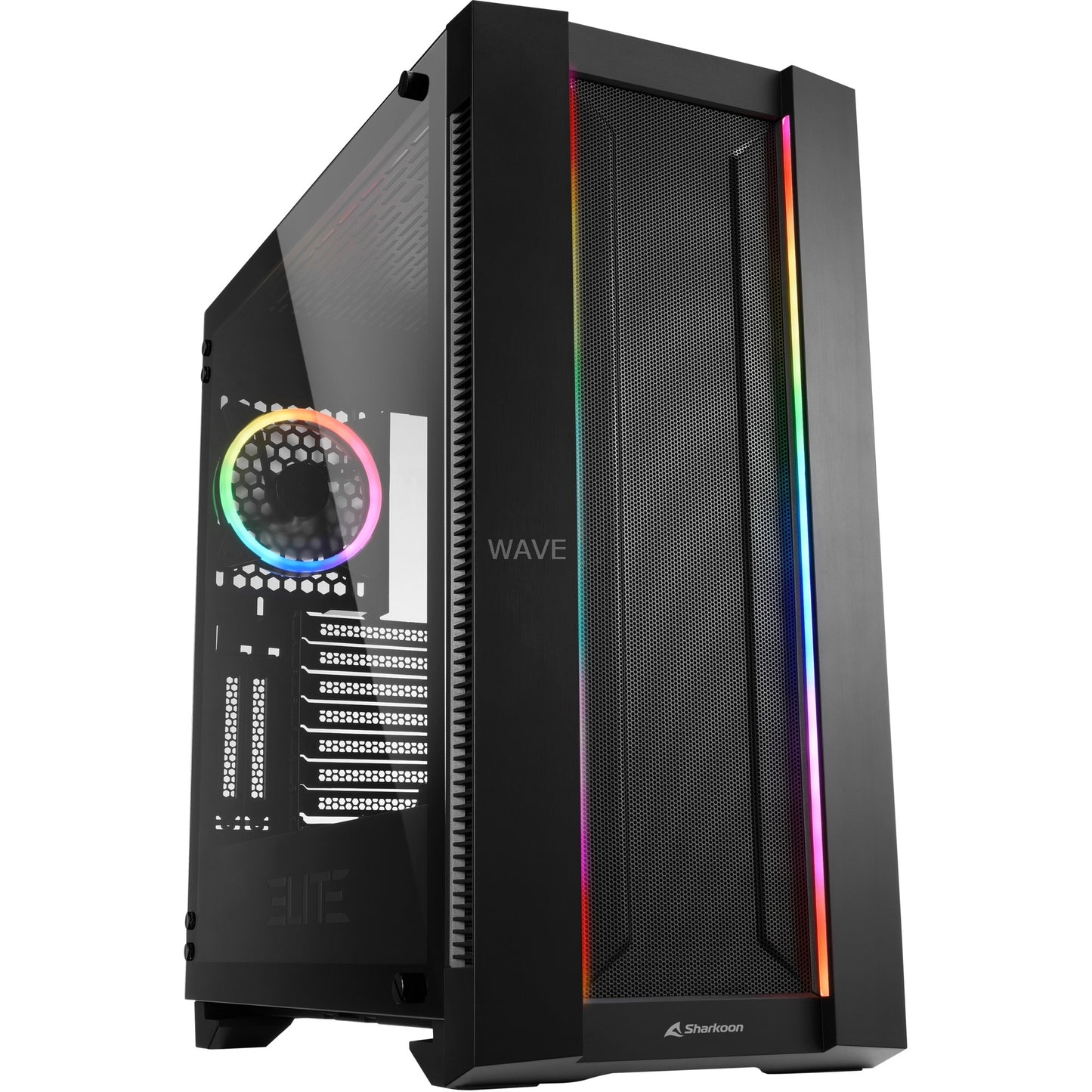 Sharkoon elite shark ca200m big tower behuizing (zwart | 4x usb-a | tempered glass)