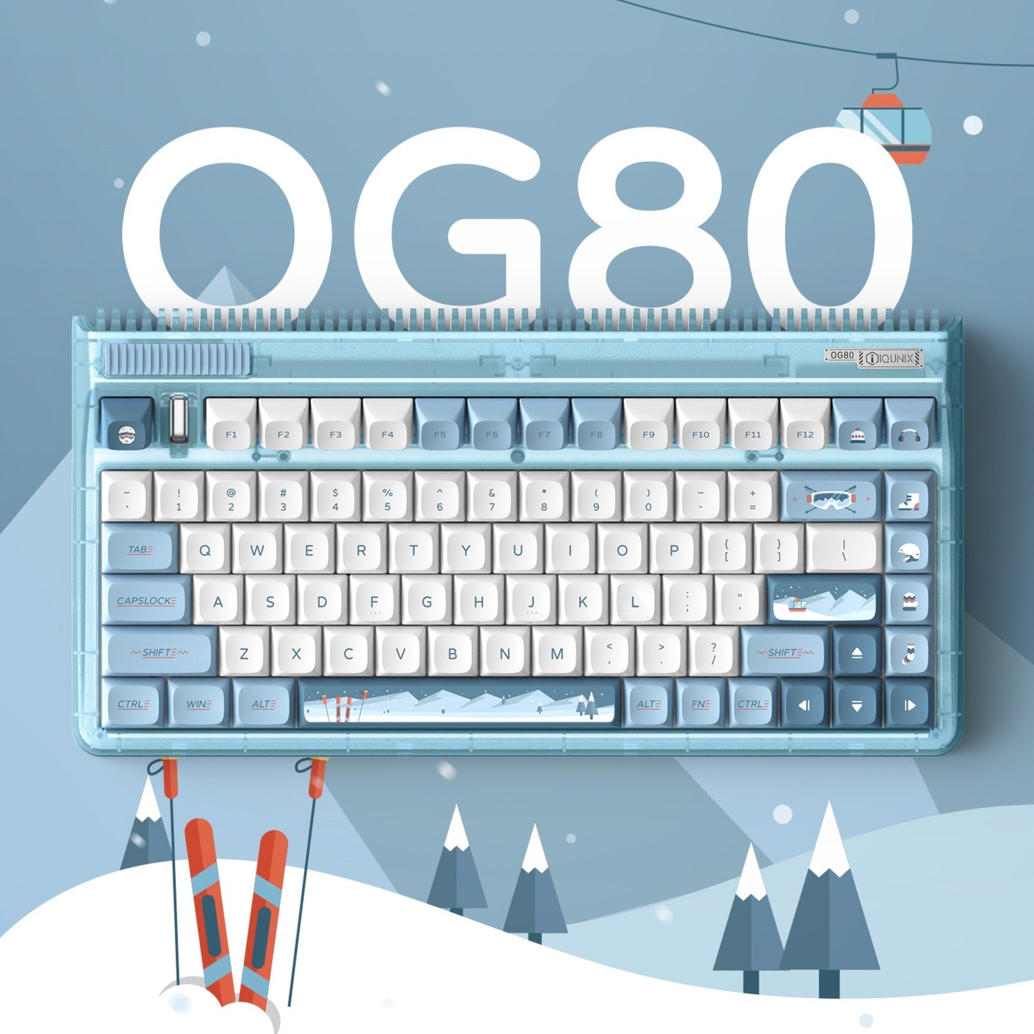 Iqunix og80 wintertide wireless mechanical keyboard (lichtblauw, us lay-out (qwerty), iqunix moonstone turbo, 80% (tkl), rgb leds, hot-swappable, pbt, 2.4ghz | bluetooth 5.1 | usb-c)