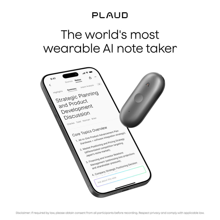 Plaud notepin s dicteerapparaat (zwart, 64 gb, bluetooth 5.2 ble (bluetooth low energy) wi-fi)