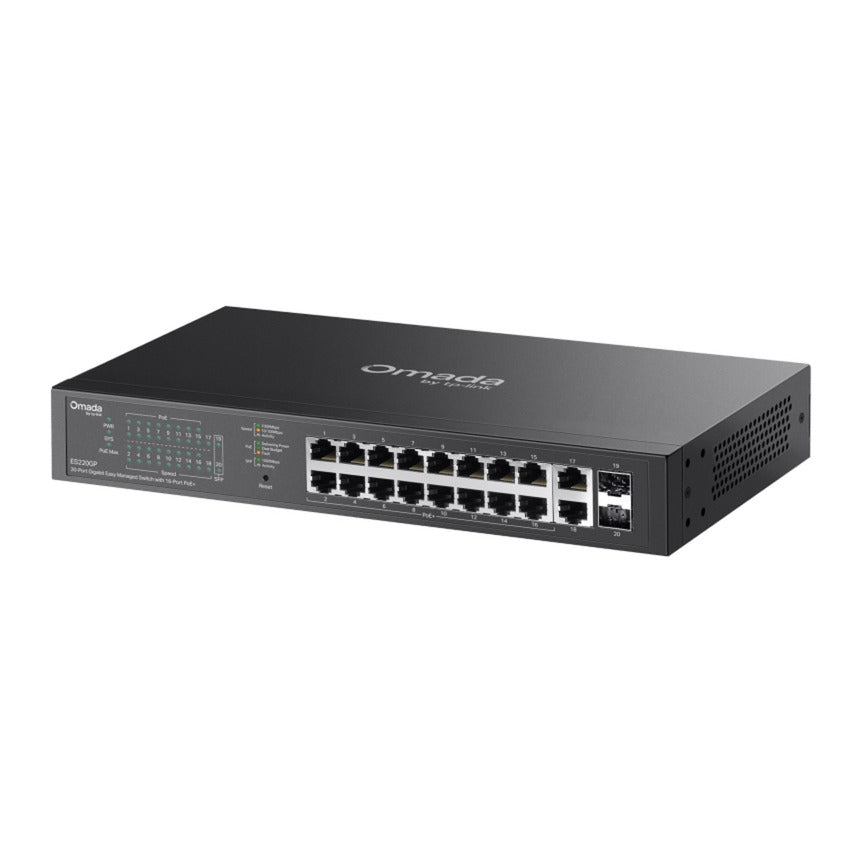 Tp-link omada es220gp 20-poort gigabit easy managed switch (zwart, 16x poe+, 2x gigabit sfp)