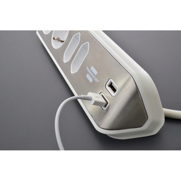 Brennenstuhl ®estilo hoekaansluitdoosstrook met usb laadfunctie 4-weg 2x beschermende contactdozen 2x euro zilver wit