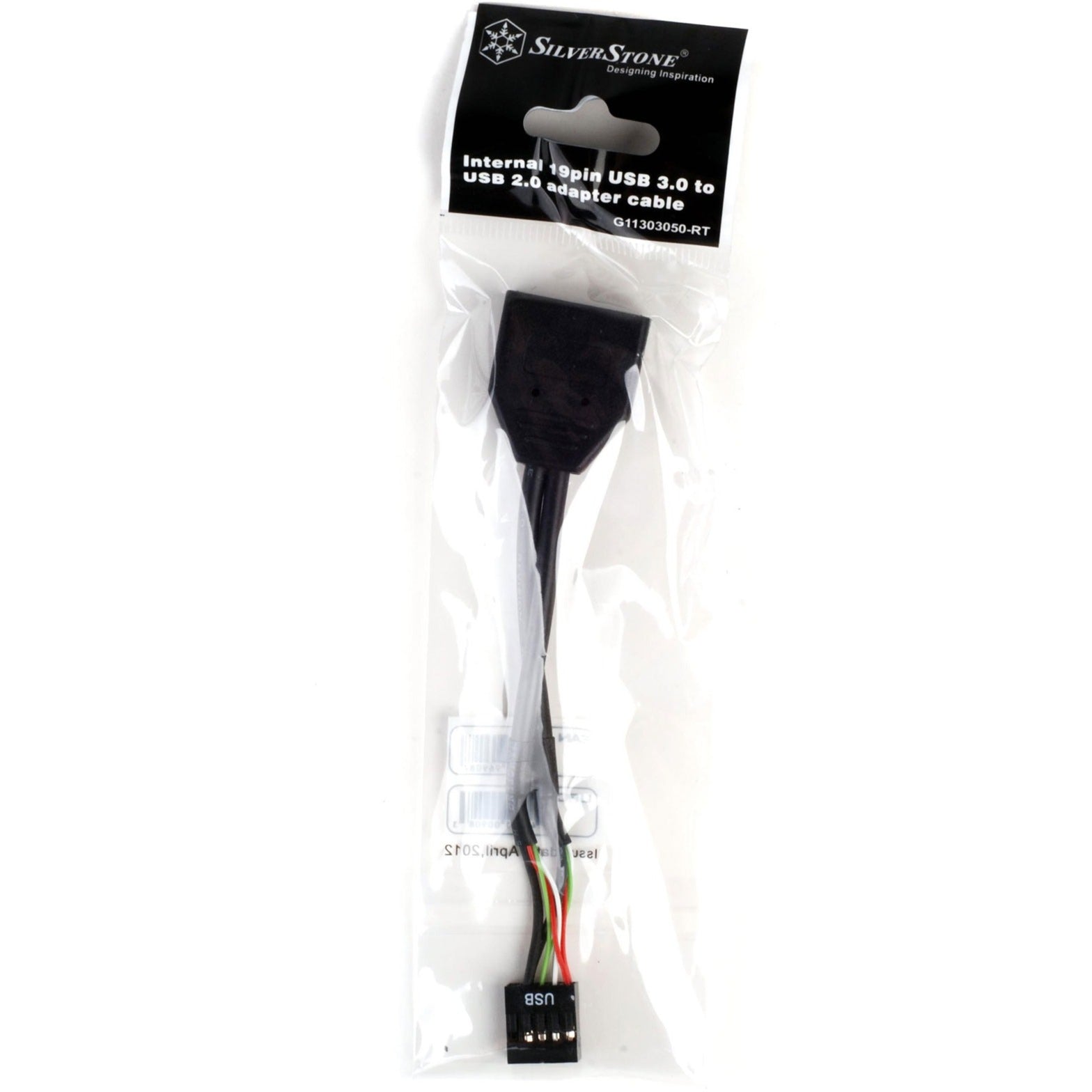 Silverstone g11303050-rt, usb 2.0 (intern) 9pin > usb 3.0 (intern) 19pin adapter (zwart)