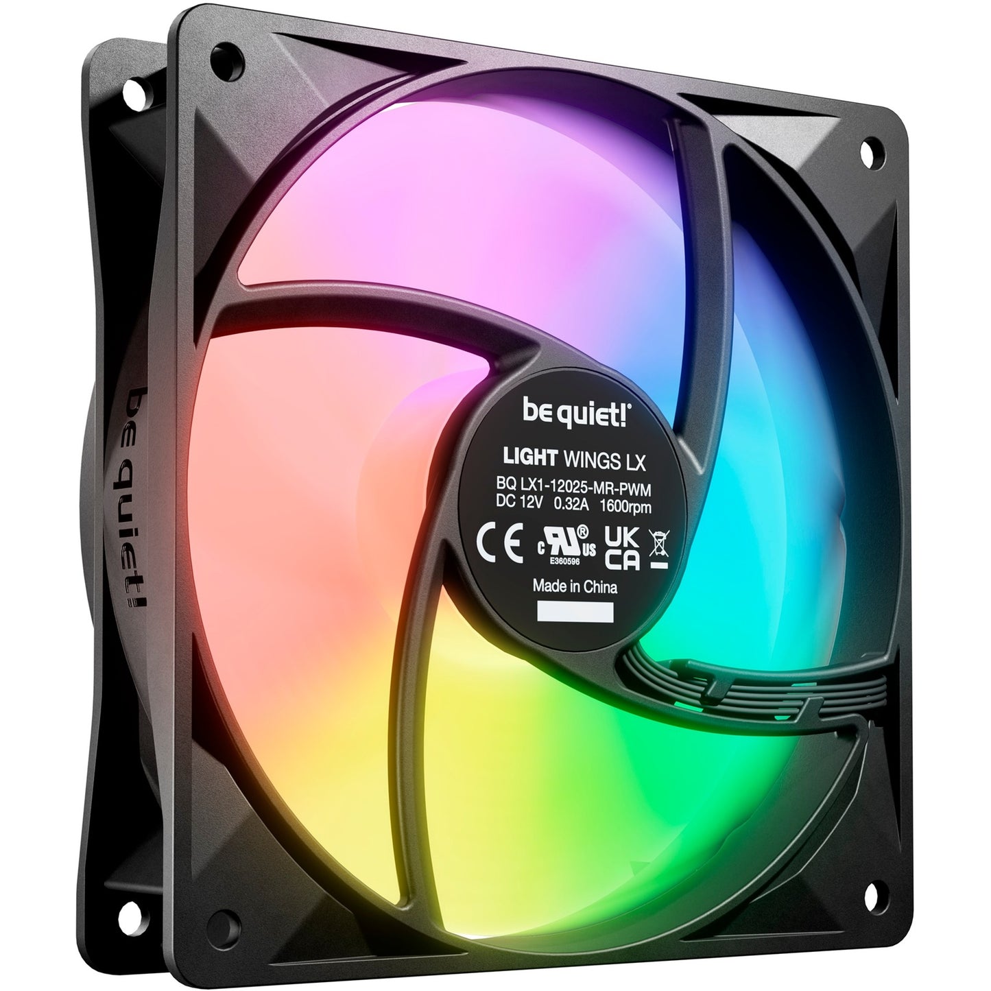 Be quiet! light wings lx pwm rgb case fan (zwart, 120 x 120 x 25 mm)