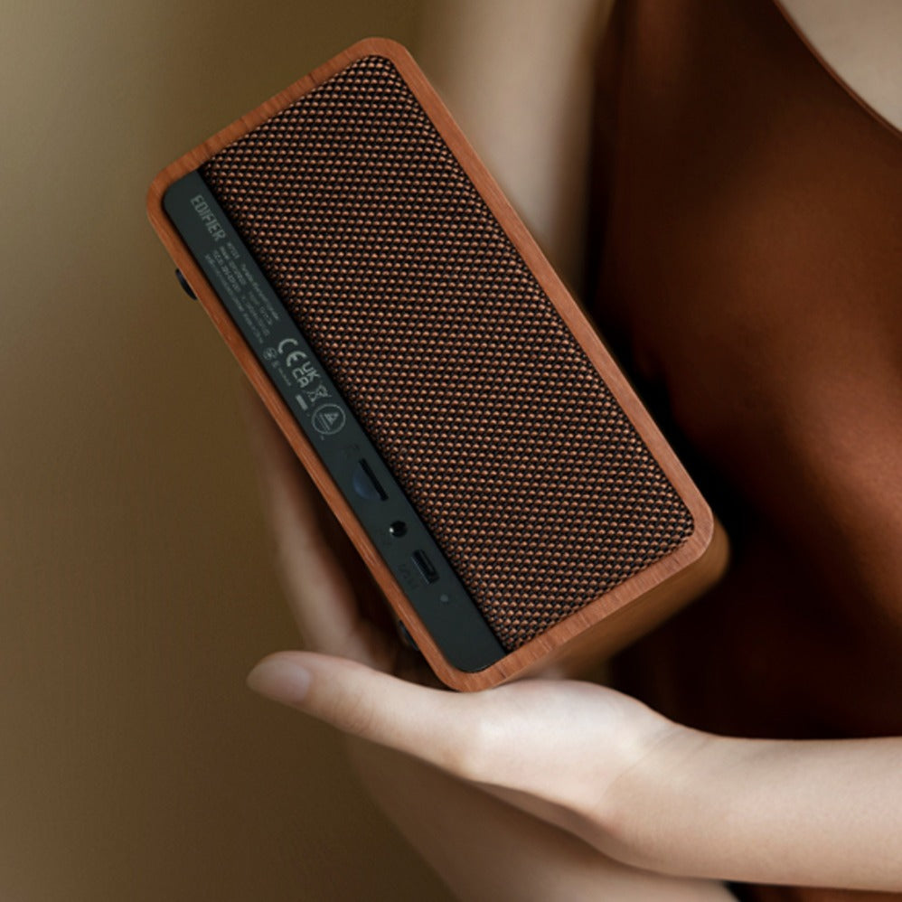 Edifier mp230 retro bluetooth speaker luidspreker (houtkleur, bluetooth, microsd, aux, usb-c)