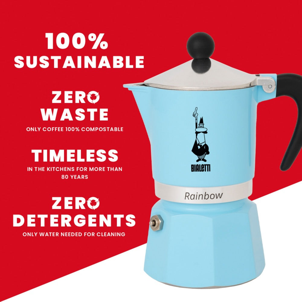 Bialetti rainbow espressomachine (lichtblauw, 6-kops)