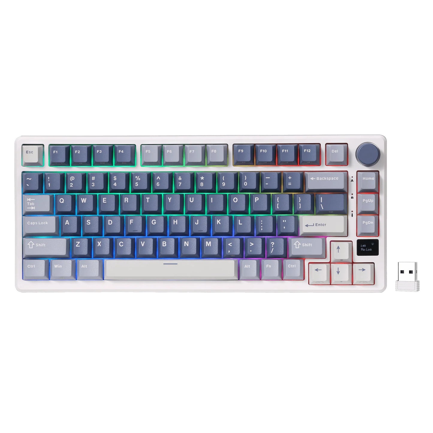 Royal kludge m75 draadloos gaming toetsenbord (us lay-out, ocean blue, brown switch, 75%, rgb, hot swap, 2.4 ghz usb-c bluetooth)