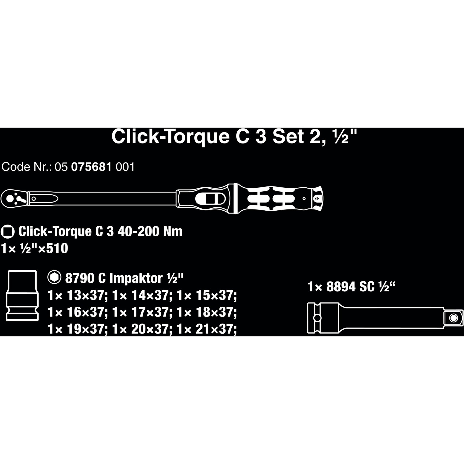 Wera click-torque c 3 set 2, 1 2 draaimomentsleutel (zwart groen, 11-delig, met omkeerbare ratel)