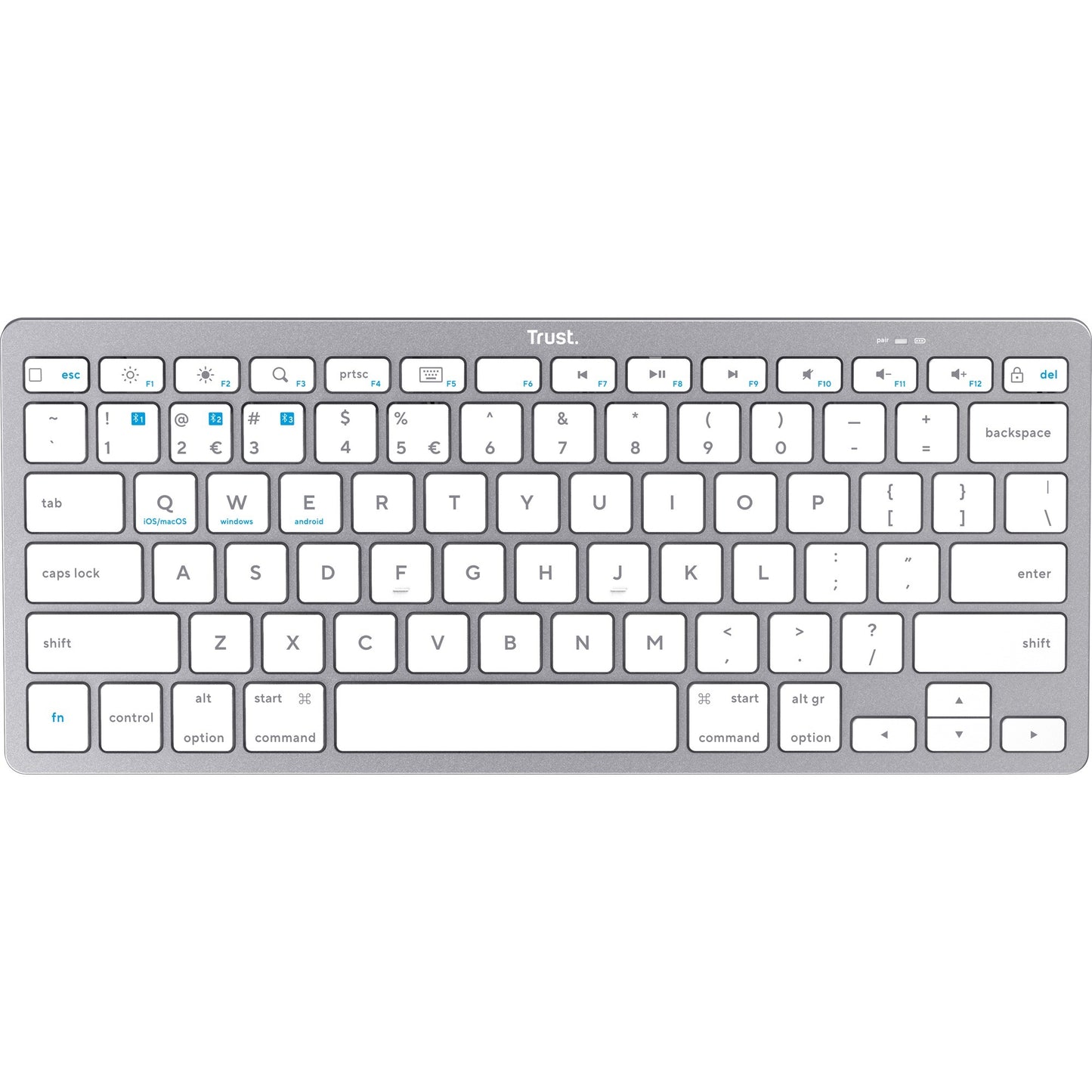 Trust wireless bluetooth keyboard (grijs, us lay-out (qwerty), scissor switches, 85%, bluetooth 4.0)
