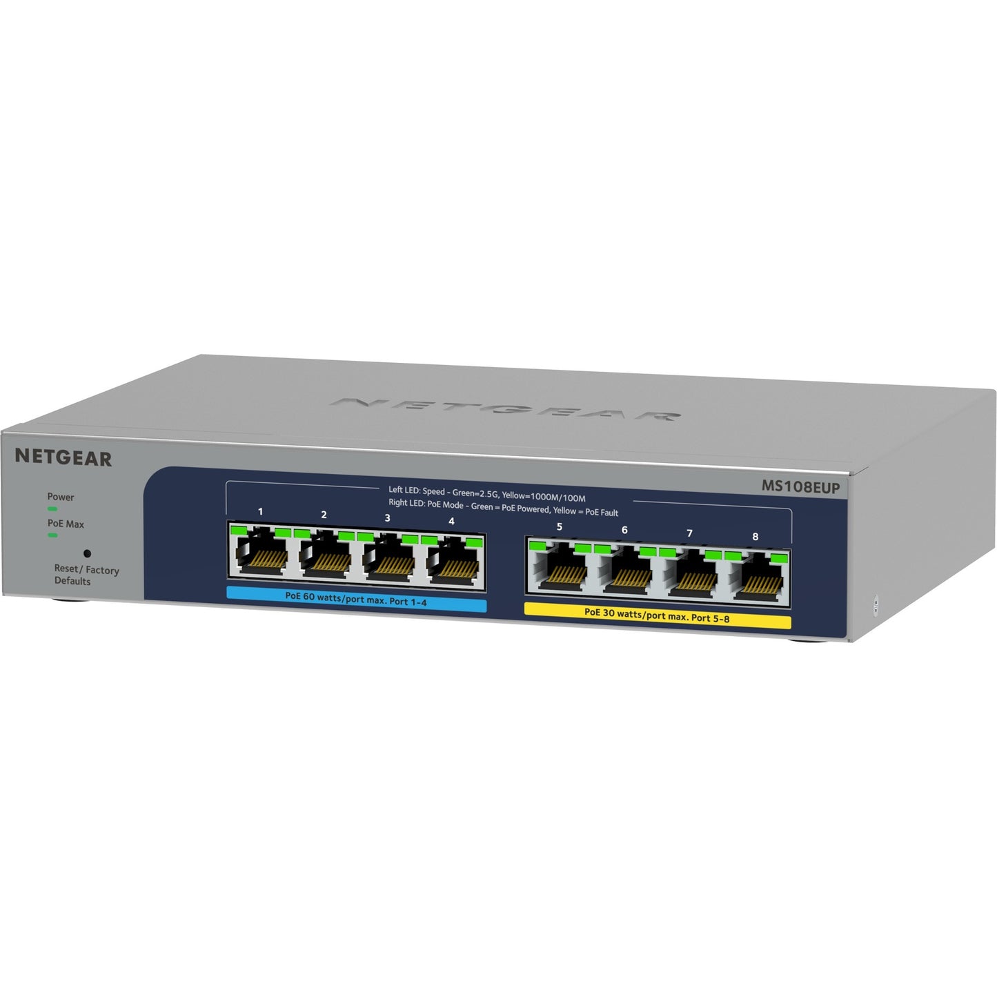 Netgear 8-port multi-gigabit (2.5g) ultra60 poe++ ethernet plus switch ms108eup (grijs)